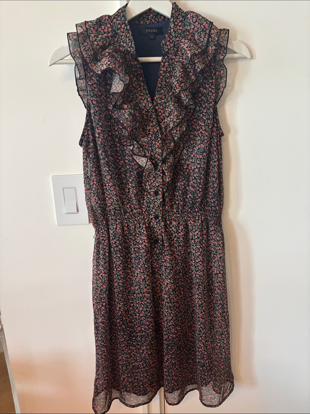 Dutch brand Mooia Dress with Pink Floral Ruffle V-Neck